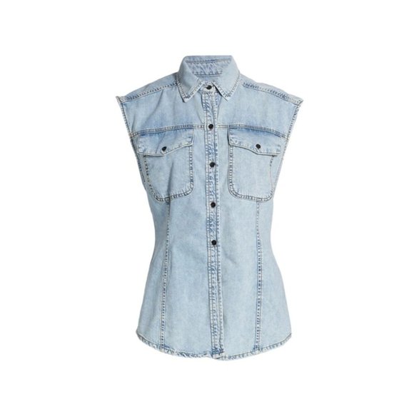 FRAME Arie Womens Denim Front Pocket Button-Down Top - NWT - Size XS - Picture 3 of 4